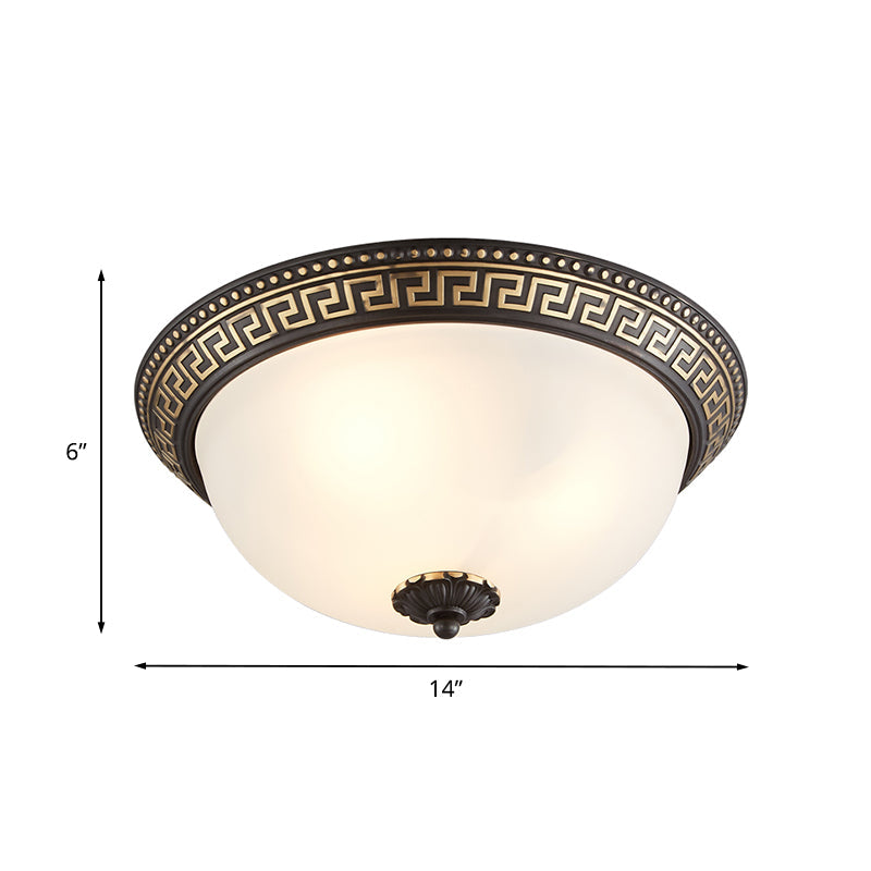 Opaline Glass Ceiling Lighting Retro Flush Mount Fixture With Swastika Pattern - Black - Gold 2/3 -