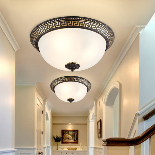 Opaline Glass Ceiling Lighting Retro Flush Mount Fixture With Swastika Pattern - Black - Gold 2/3 -