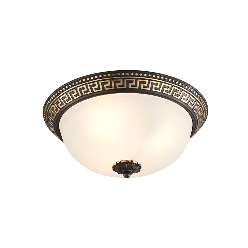 Opaline Glass Ceiling Lighting Retro Flush Mount Fixture With Swastika Pattern - Black - Gold 2/3 -
