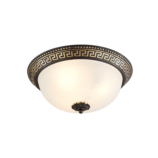 Opaline Glass Ceiling Lighting Retro Flush Mount Fixture With Swastika Pattern - Black - Gold 2/3 -