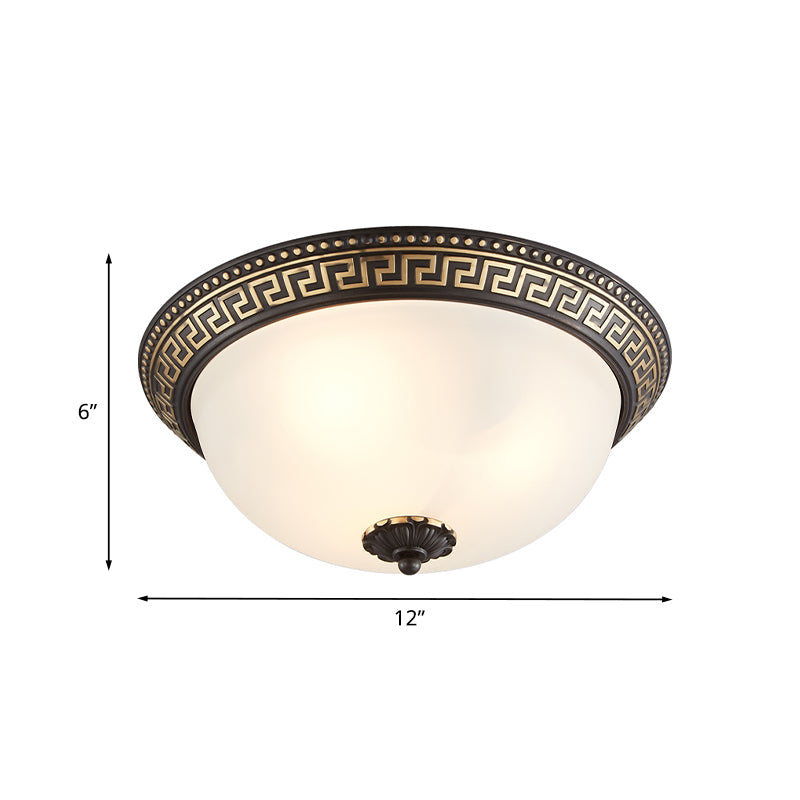 Opaline Glass Ceiling Lighting Retro Flush Mount Fixture With Swastika Pattern - Black - Gold 2/3 -