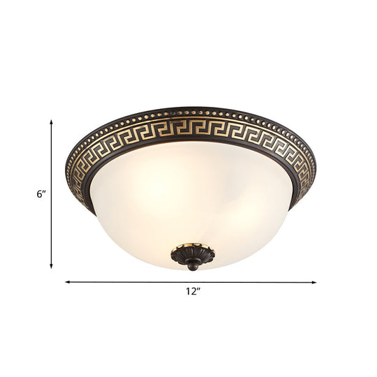 Opaline Glass Ceiling Lighting Retro Flush Mount Fixture With Swastika Pattern - Black - Gold 2/3 -