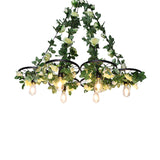 Retro Wheel Iron Chandelier Pendant Light With Plant Decor - 3/6 Heads In Black