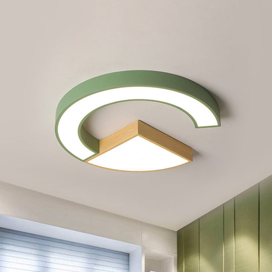 Nordic Green/Grey - Wood Arch And Sector Acrylic Ceiling Light - 16.5’/20.5’ Wide Led Flush