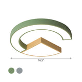 Nordic Green/Grey-Wood Arch And Sector Acrylic Ceiling Light - 16.5/20.5 Wide Led Flush Mount Lamp