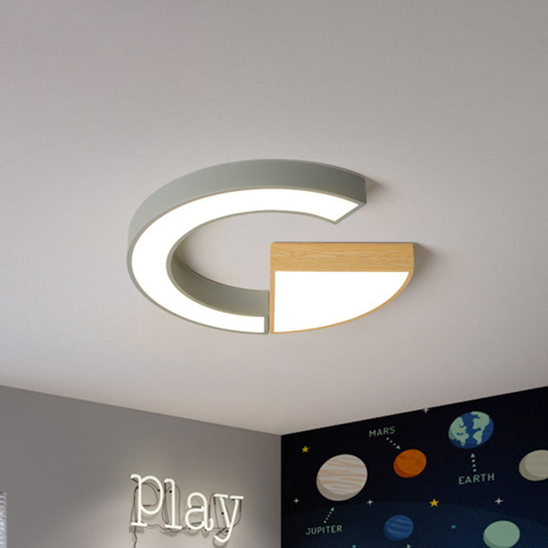 Nordic Green/Grey - Wood Arch And Sector Acrylic Ceiling Light - 16.5’/20.5’ Wide Led Flush