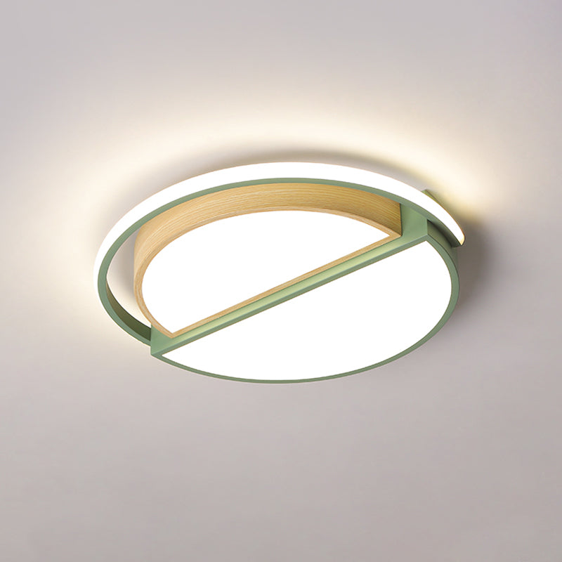 Modern Macaron Iron Ceiling Fixture 16.5’/20.5’ Wide Led Flush Mount Lighting In Green/Grey -