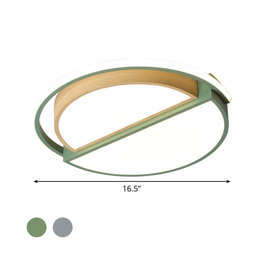 Modern Macaron Iron Ceiling Fixture 16.5’/20.5’ Wide Led Flush Mount Lighting In Green/Grey -