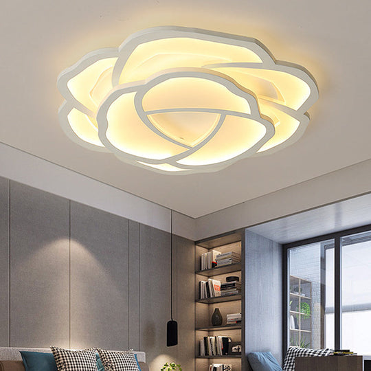 Romantic Led Flush Mount Acrylic White Rose Ceiling Light 16.5/20.5 Inches Wide / 16.5’
