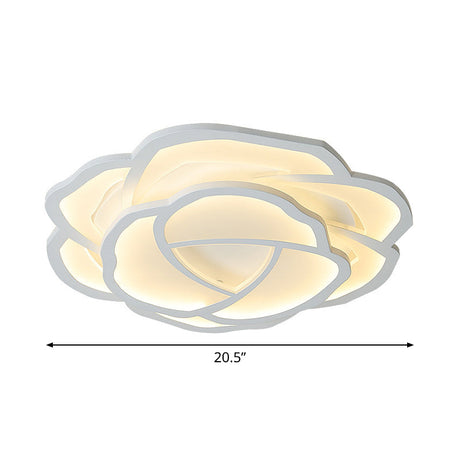 Romantic Led Flush Mount Acrylic White Rose Ceiling Light 16.5/20.5 Inches Wide