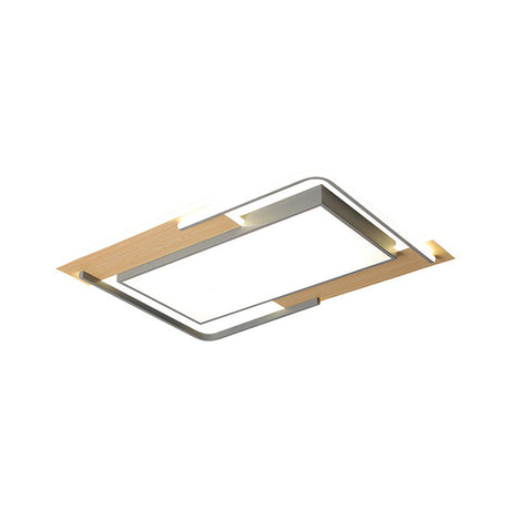 Modern Grey-Wood Flush Mount Led Ceiling Light With Acrylic Shade - Warm/White For Living Room