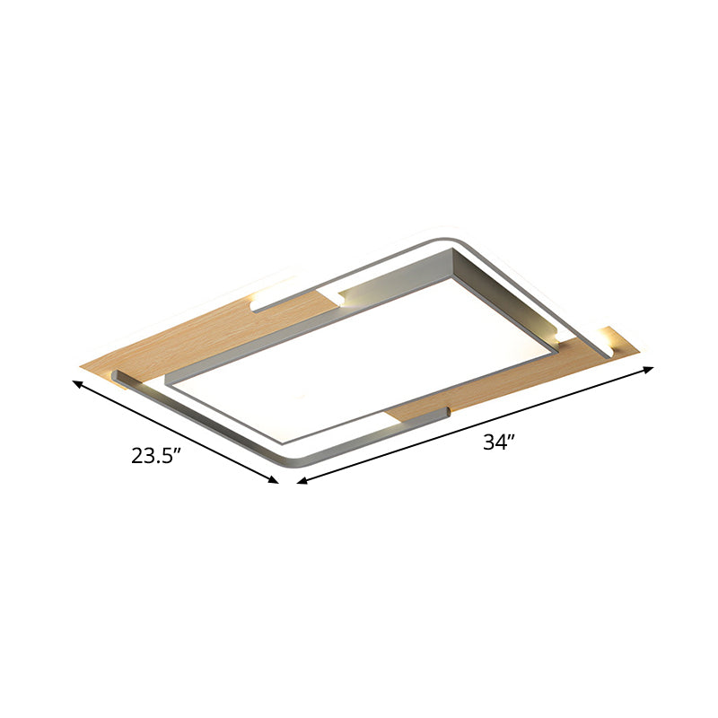 Modern Grey - Wood Flush Mount Led Ceiling Light With Acrylic Shade - Warm/White For Living Room