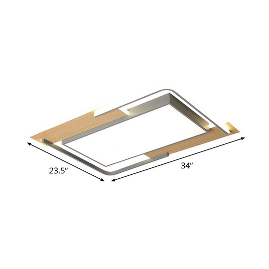 Modern Grey - Wood Flush Mount Led Ceiling Light With Acrylic Shade - Warm/White For Living Room