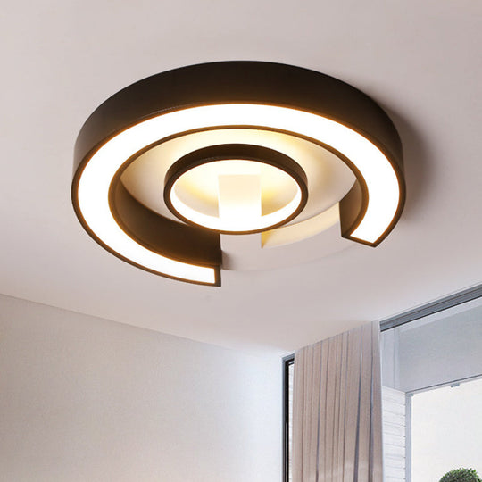 Modern Black Flush Mount Led Ceiling Light Curved Acrylic Fixture In Warm/White 18/21.5 Width