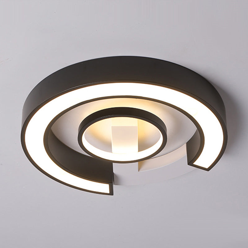 Modern Black Flush Mount Led Ceiling Light Curved Acrylic Fixture In Warm/White 18/21.5 Width
