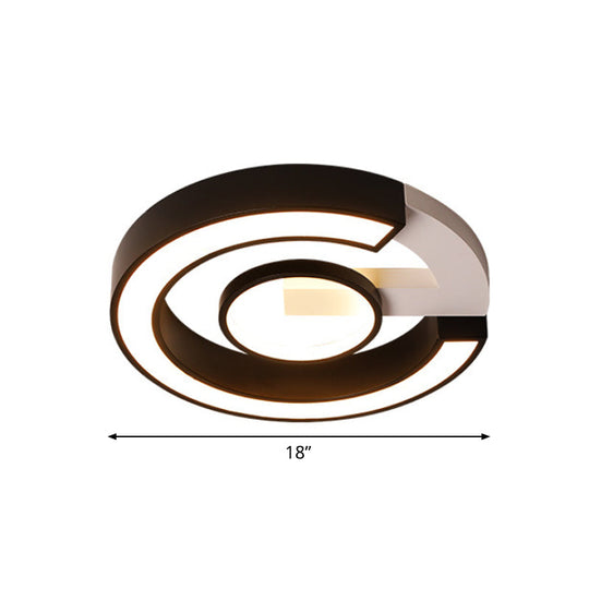 Modern Black Flush Mount Led Ceiling Light Curved Acrylic Fixture In Warm/White 18’/21.5’ Width