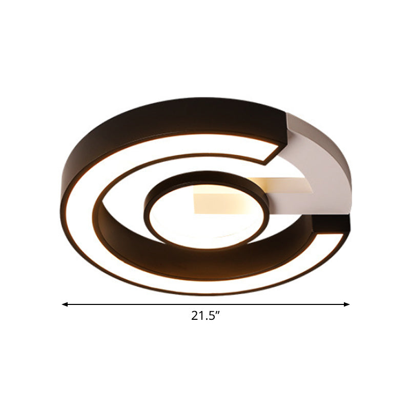Modern Black Flush Mount Led Ceiling Light Curved Acrylic Fixture In Warm/White 18/21.5 Width