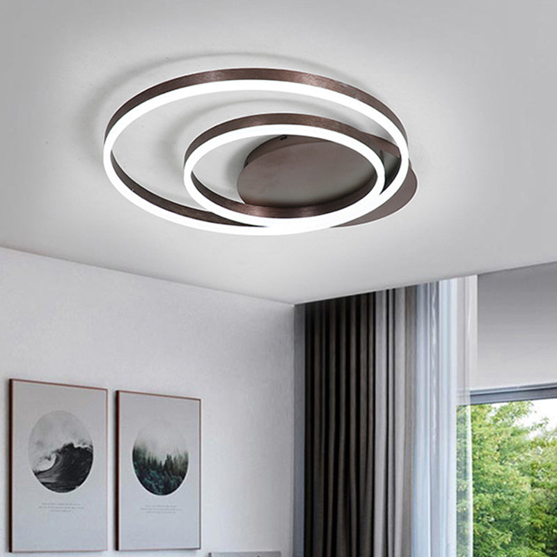 Modern Led Circle Flushmount Ceiling Light - Minimalist Aluminum Coffee Warm/White 12/16/8+16 Width
