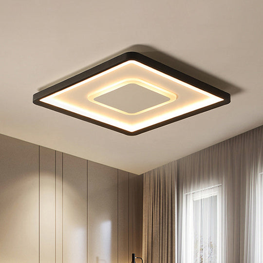 Minimalist 2 - Layer Black Acrylic Flush Light Fixture - 16/19.5 Inch Square Led Ceiling Mount Lamp
