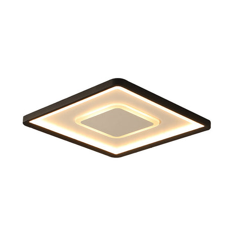 Minimalist 2-Layer Black Acrylic Flush Light Fixture - 16/19.5 Inch Square Led Ceiling Mount Lamp In