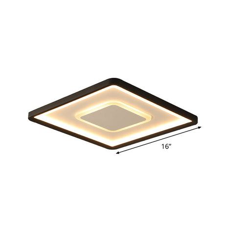 Minimalist 2-Layer Black Acrylic Flush Light Fixture - 16/19.5 Inch Square Led Ceiling Mount Lamp In