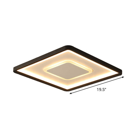 Minimalist 2-Layer Black Acrylic Flush Light Fixture - 16/19.5 Inch Square Led Ceiling Mount Lamp In