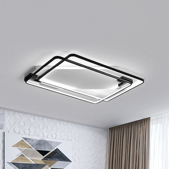 Led Ceiling Light Fixture - Modern Black - White Aluminum Overlapping Rectangle Flush Mount For