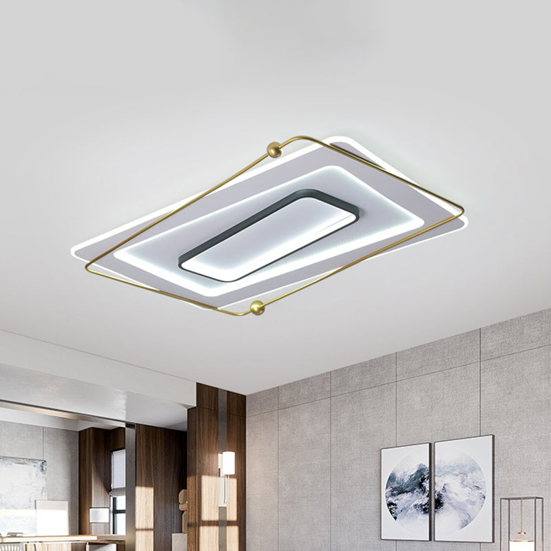 Modern White-Gold Layered Rectangular Flushmount Led Ceiling Light Warm/White Glow / White