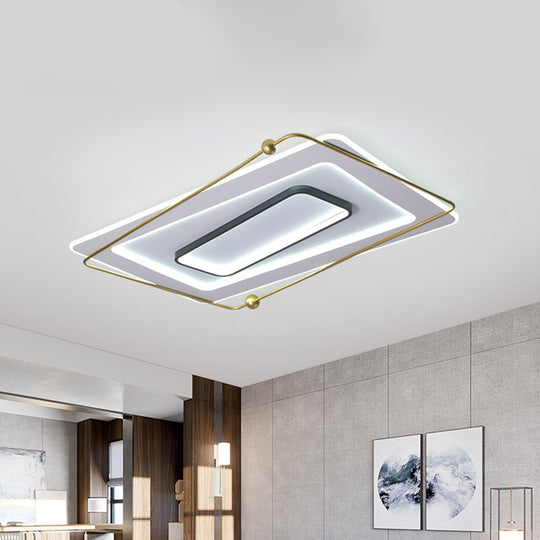 Modern White-Gold Layered Rectangular Flushmount Led Ceiling Light Warm/White Glow / White