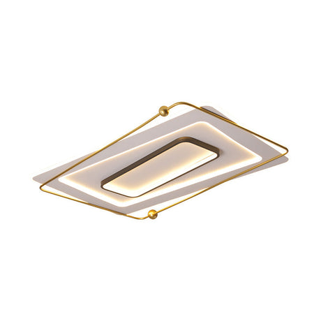 Modern White-Gold Layered Rectangular Flushmount Led Ceiling Light Warm/White Glow
