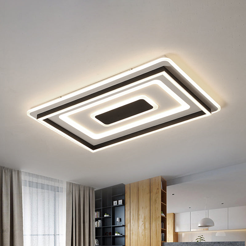 Modern Black Led Ceiling Lamp - Tiered Rectangle Design Flush-Mount Light Fixture For Sitting Room