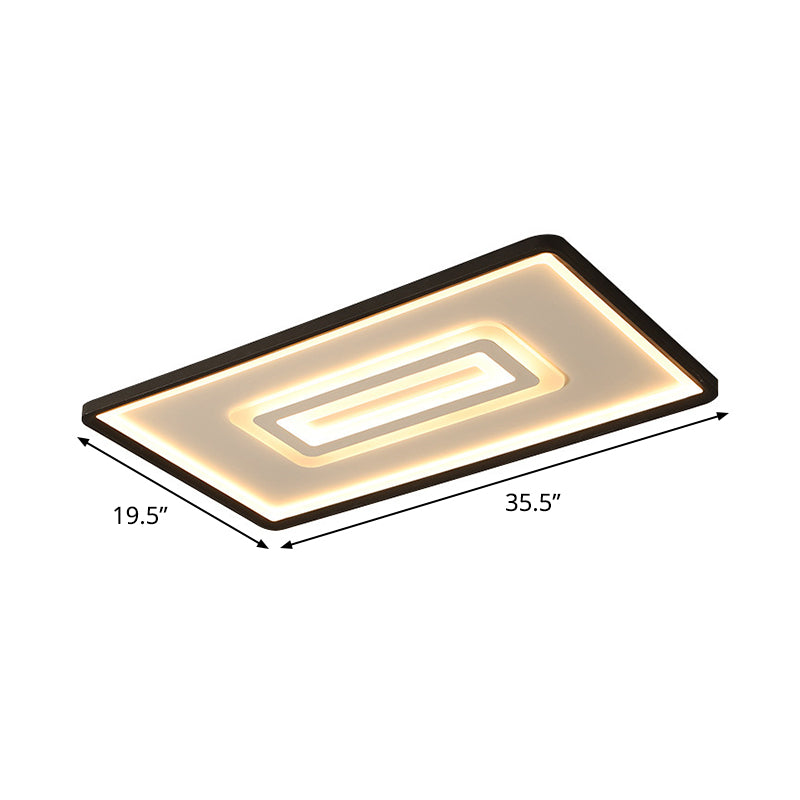 Ultra Thin Rectangular Led Flushmount Ceiling Lamp In Acrylic Black - Warm/White Light