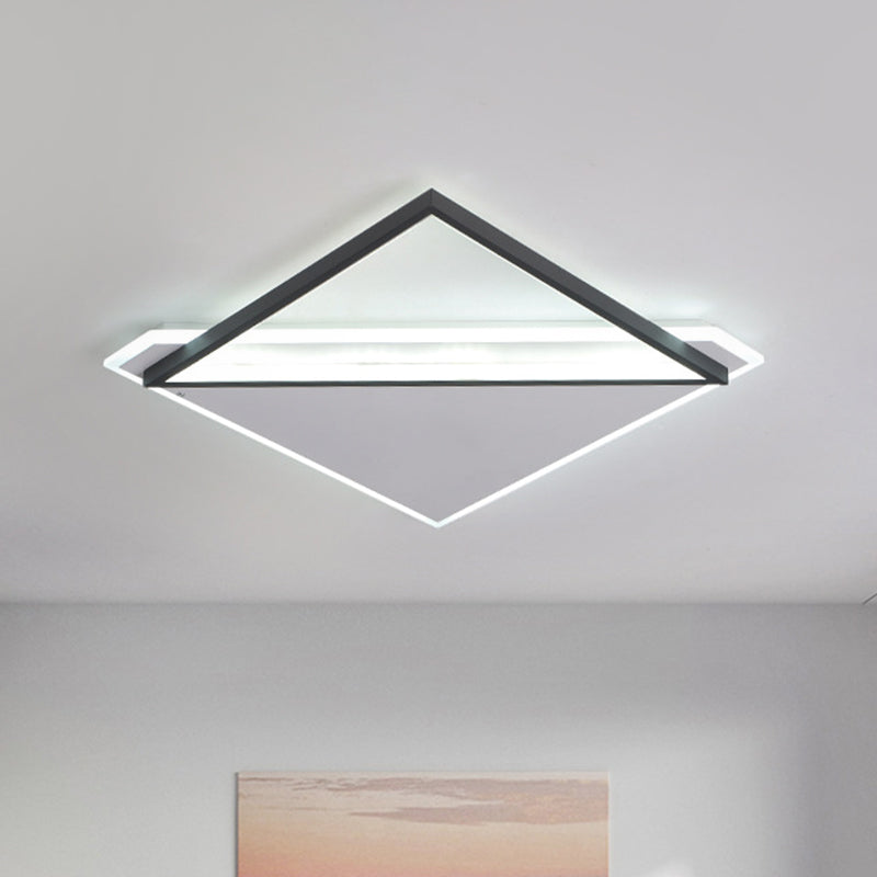 Minimalist Rhombus Flushmount Led Ceiling Light In Black - White 16.5’/20.5’ Wide