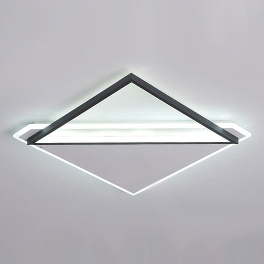 Minimalist Rhombus Flushmount Led Ceiling Light In Black - White 16.5’/20.5’ Wide