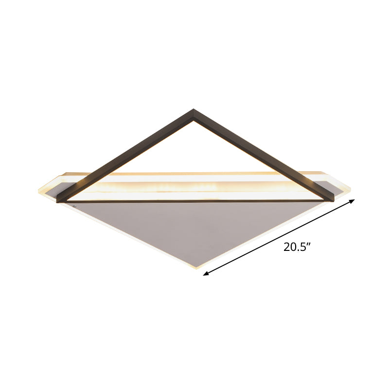 Minimalist Rhombus Flushmount Led Ceiling Light In Black - White 16.5’/20.5’ Wide