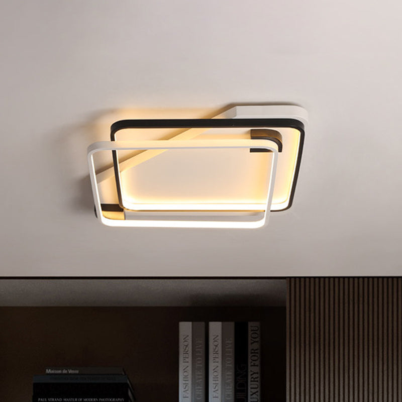 Minimalist Silica Gel Led Ceiling Lamp With Dual Square Ring Design In Warm/White Light -