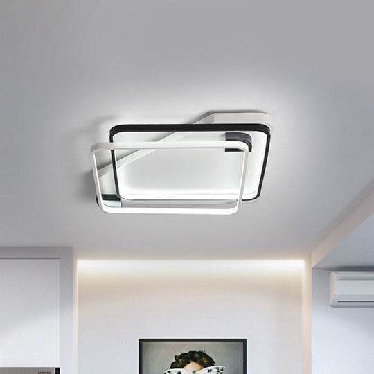Minimalist Silica Gel Led Ceiling Lamp With Dual Square Ring Design In Warm/White Light -