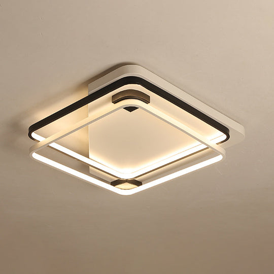 Minimalist Silica Gel Led Ceiling Lamp With Dual Square Ring Design In Warm/White Light -