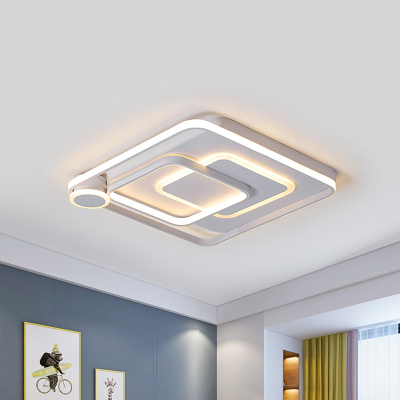 Contemporary Led Ceiling Mounted Lamp - White Square Overlapped Flush Light 18’/21.5’ Wide