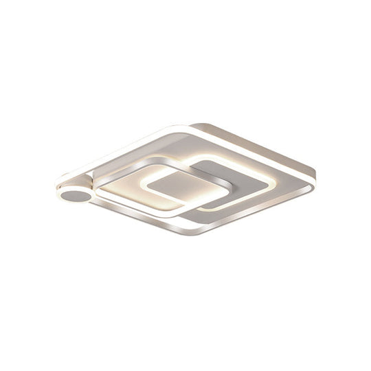 Contemporary Led Ceiling Mounted Lamp - White Square Overlapped Flush Light 18’/21.5’ Wide