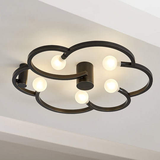 Vintage Flower Cage Iron Semi-Flush Mount Light Fixture For Bedroom - Black/Gold Finish 5 Bulb Bare