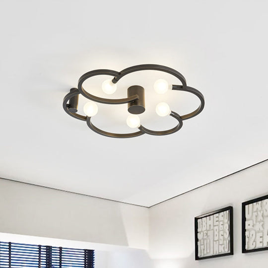 Vintage Flower Cage Iron Semi - Flush Mount Light Fixture For Bedroom - Black/Gold Finish 5 Bulb