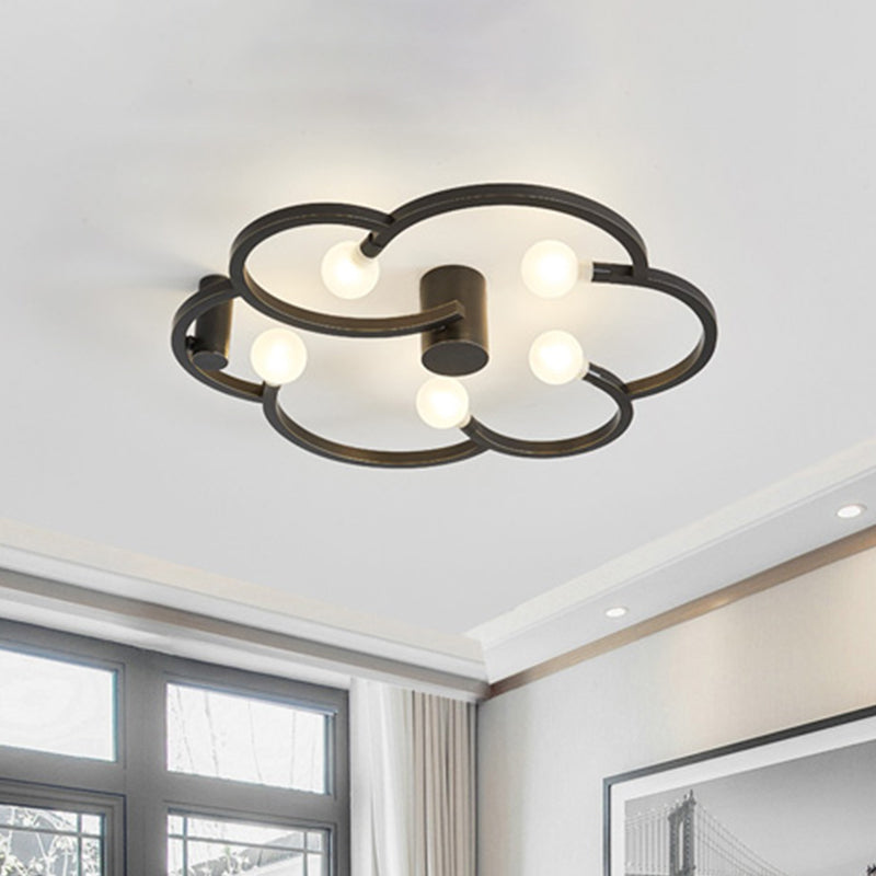 Vintage Flower Cage Iron Semi-Flush Mount Light Fixture For Bedroom - Black/Gold Finish 5 Bulb Bare