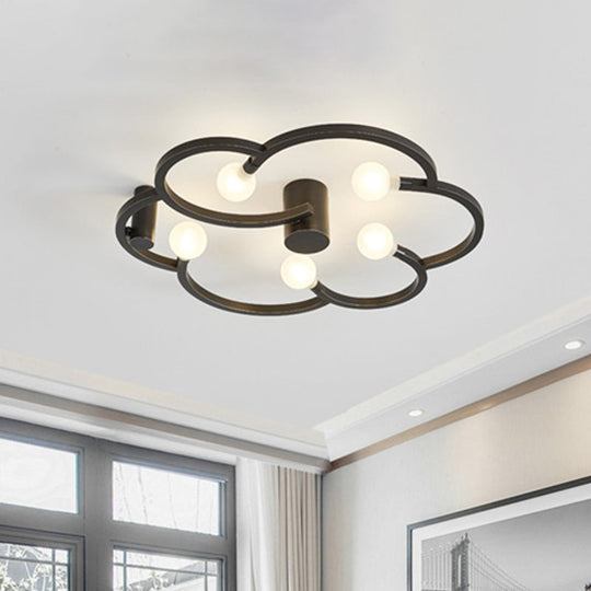 Vintage Flower Cage Iron Semi-Flush Mount Light Fixture For Bedroom - Black/Gold Finish 5 Bulb Bare