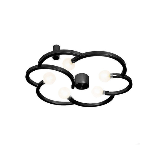 Vintage Flower Cage Iron Semi - Flush Mount Light Fixture For Bedroom - Black/Gold Finish 5 Bulb