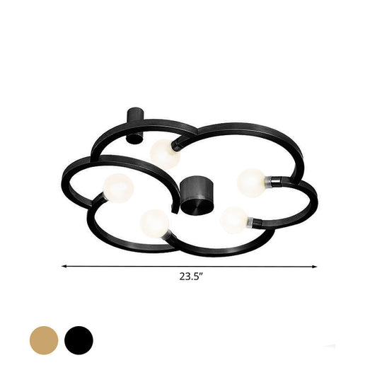 Vintage Flower Cage Iron Semi-Flush Mount Light Fixture For Bedroom - Black/Gold Finish 5 Bulb Bare