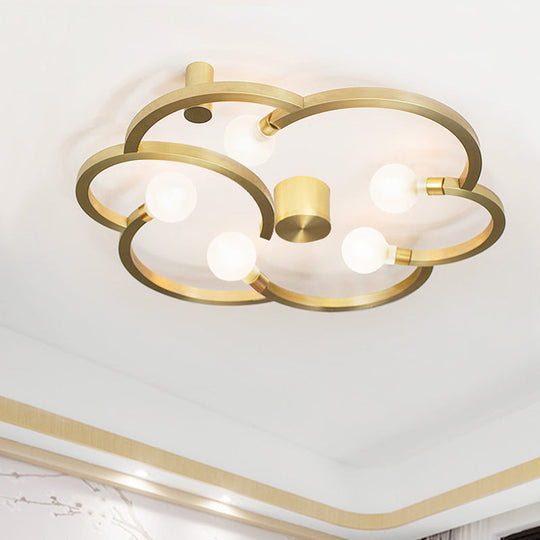 Vintage Flower Cage Iron Semi - Flush Mount Light Fixture For Bedroom - Black/Gold Finish 5 Bulb