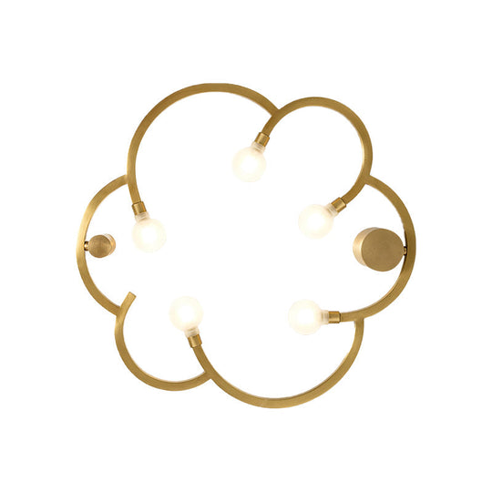 Vintage Flower Cage Iron Semi - Flush Mount Light Fixture For Bedroom - Black/Gold Finish 5 Bulb