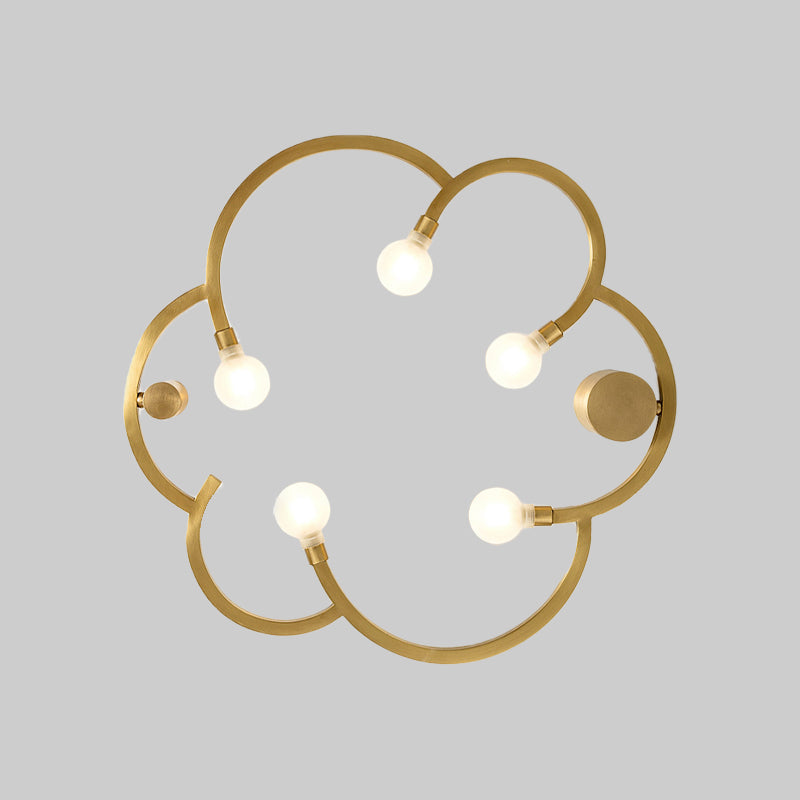 Vintage Flower Cage Iron Semi - Flush Mount Light Fixture For Bedroom - Black/Gold Finish 5 Bulb