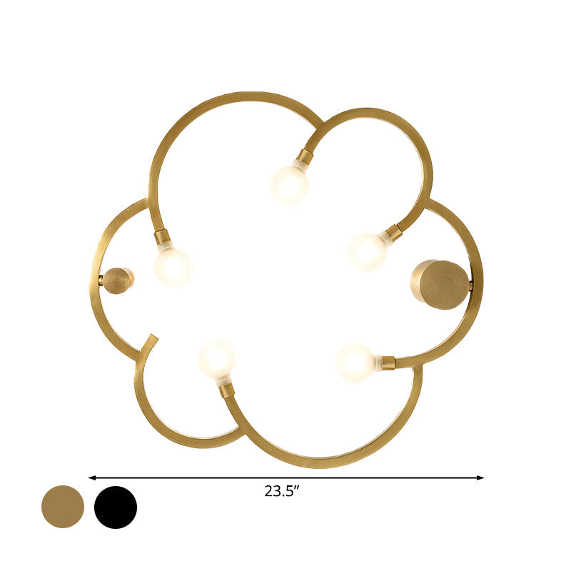 Vintage Flower Cage Iron Semi-Flush Mount Light Fixture For Bedroom - Black/Gold Finish 5 Bulb Bare